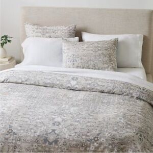 West Elm Gray and White Patterned Queen Duvet Cover with Two Euro Pillow Cases
